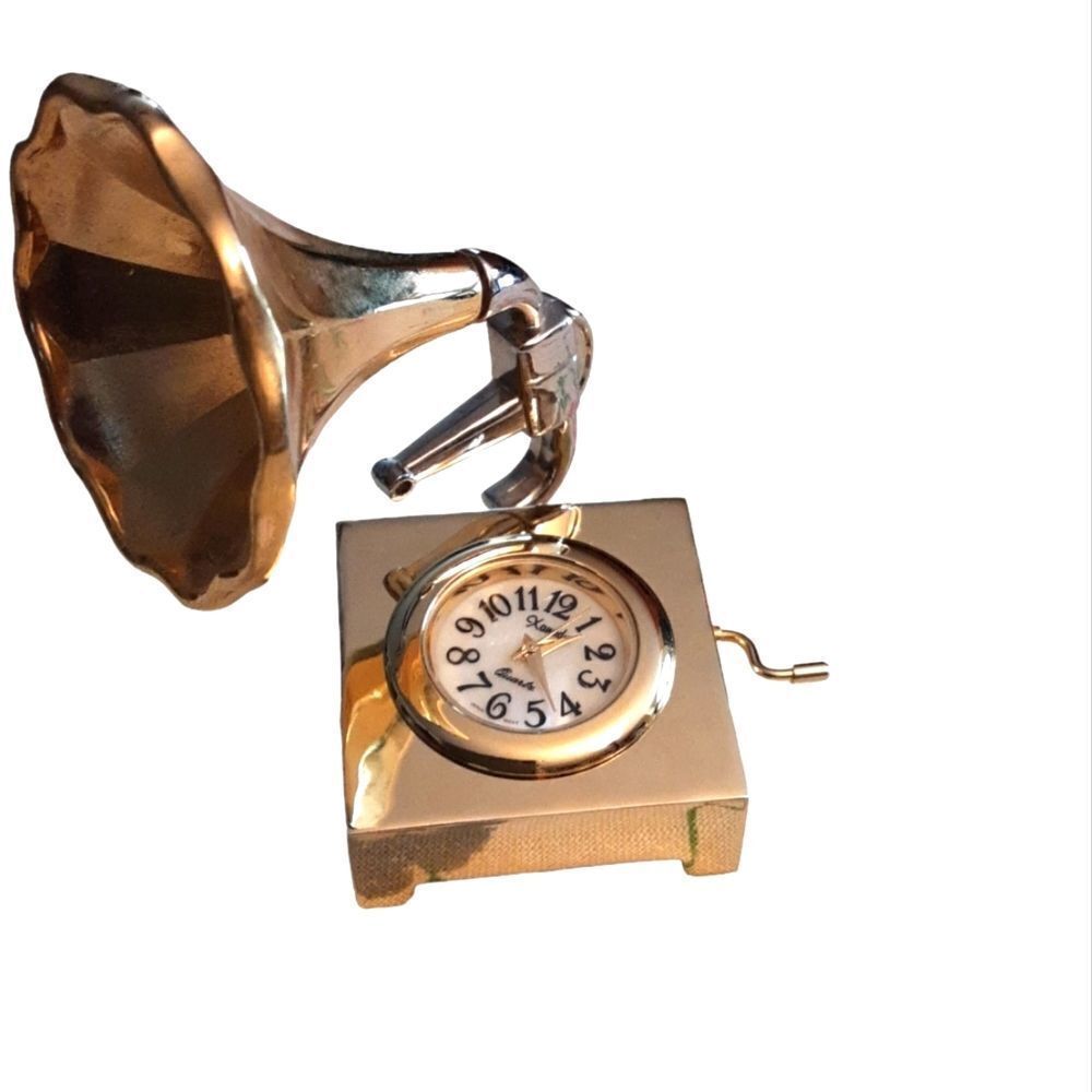 Vintage Miniature Clock Works Perfectly Victrola‎ 1.25" x 2.5" Perfect